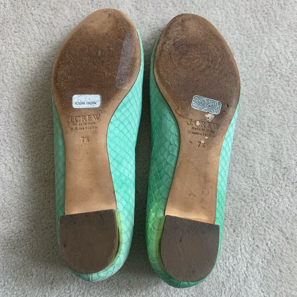🌸HP🌸 Rare Find, J. Crew Collection Janey Snakeskin Flats, Metallic heels, 7.5 - Picture 12 of 16